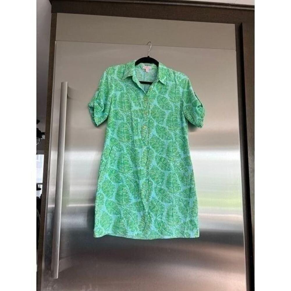 Lilly Pulitzer Shift Dress Tropical‎ Palm Leaf Print Green Blue Size 2